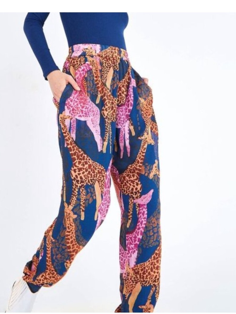 FARM Rio Navy Giraffe-Print Jogger Pants with Pink & Brown Accents